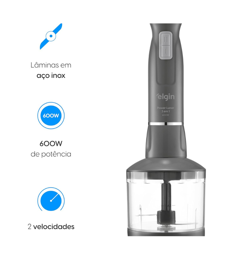 Mixer 3 em 1 Elgin Lunar 600W 110V com Haste Inox – Mixer, Triturador e Batedor 🔥